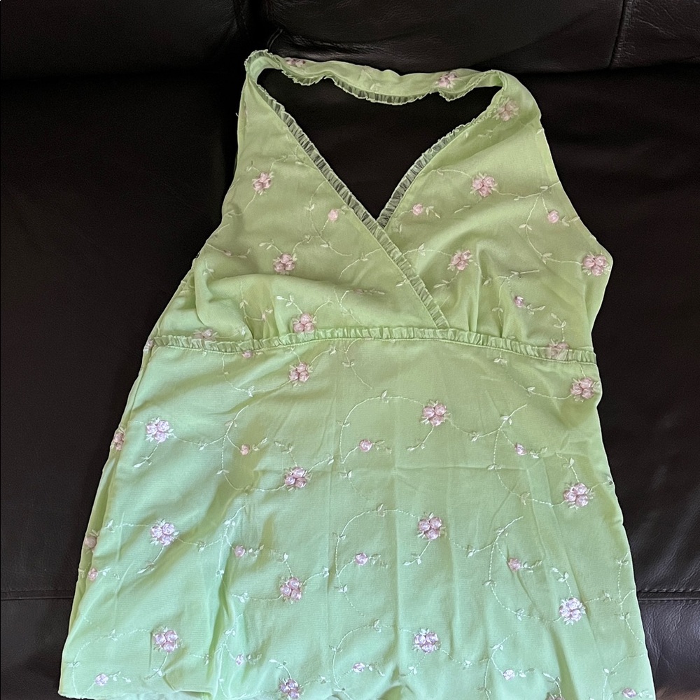 INC International Concepts Light Green Floral Embroidered Top